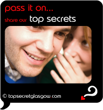 Top Secret Quote Bubble in black, with smiling girl whispering in boy's ear.