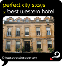 Top Secret Glasgow lozenge showing exterior. Caption: perfect city stays