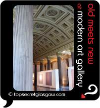 Top Secret Glasgow Quote Bubble showing interior of modern art gallery.
Caption: old meets new