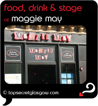Top Secret Glasgow Quote Bubble showing exterior in sun.
Caption: eat, drink & stage