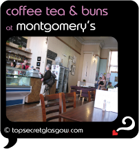 Top Secret Glasgow Quote Bubble showing sunny interior.
Caption: coffee tea & buns