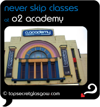 black speech bubble with front exterior, caption: never skip classes