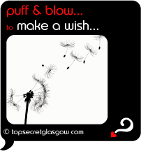 Top Secret Quote Bubble in black, with dandelion seeds blowing off in the wind