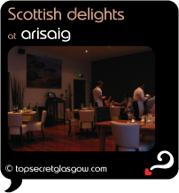 Top Secret Glasgow Quote Bubble showing interior of Arisaig in Merchant Square.
Caption: Scottish delights