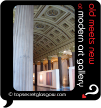 Top Secret Glasgow Quote Bubble showing interior of modern art gallery.
Caption: old meets new