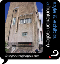 Top Secret Glasgow Quote Bubble showing Mackintosh House exterior in sun.
Caption: style & exhibits