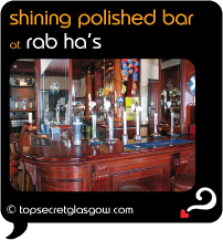 Top Secret Glasgow Quote Bubble showing interior, with bar in foreground.
Caption: shining polished bar