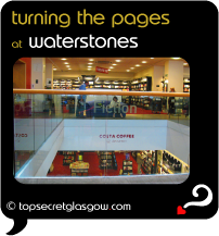 Top Secret Quote Bubble in black, with photo of central atrium, internal image. Caption: 'turning the pages'
