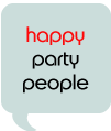 slate quote with words 'happy party people' in TS font